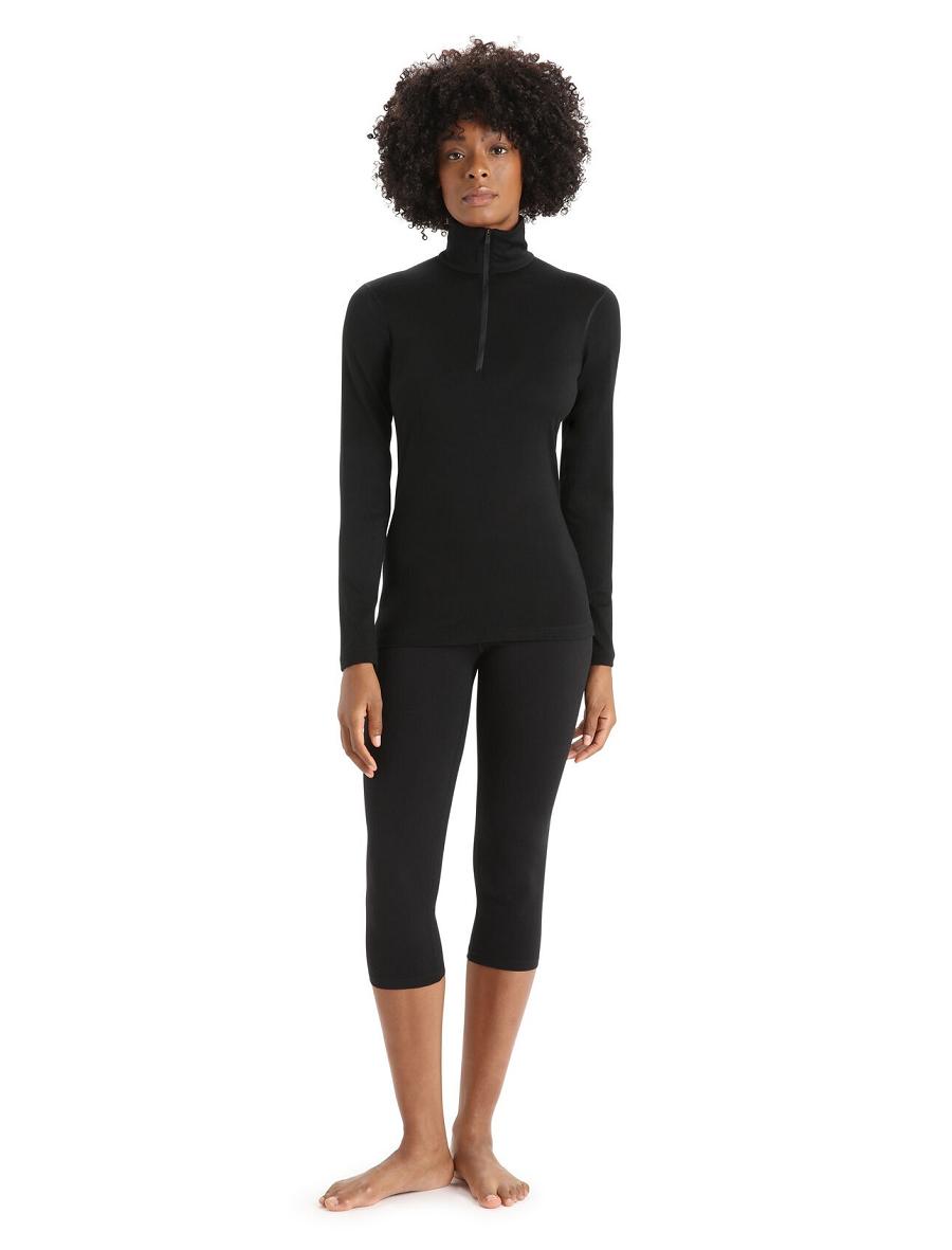 Black Icebreaker Merino 200 Oasis Long Sleeve Half Zip Thermal Top Women's Base Layers | AU 1904EBCX